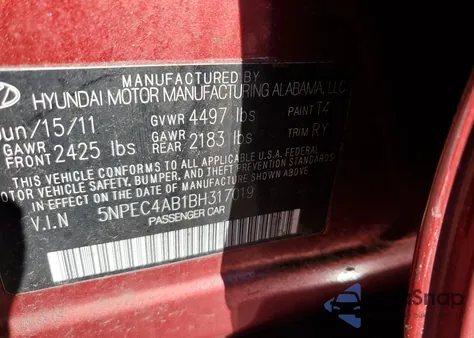 2011 Hyundai Sonata Se from USA, damaged, VIN 5NPEC4AB1BH317019